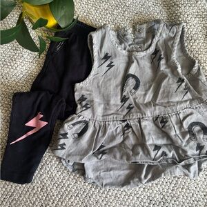 TINY TRIBE Toddler Tank Top & Legging with Lightning Print Gray Navy Pink 12M
